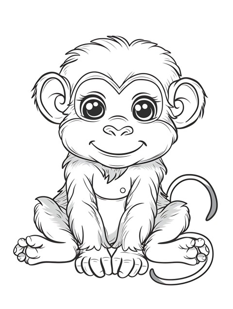 Cute Monkey Coloring Book Pages Simple Hand Drawn Animal illustration Line Art Outline Black and White (100)