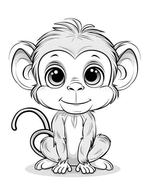 Cute Monkey Coloring Book Pages Simple Hand Drawn Animal illustration Line Art Outline Black and White (79)