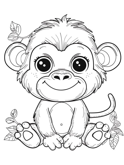 Cute Monkey Coloring Book Pages Simple Hand Drawn Animal illustration Line Art Outline Black and White (71)