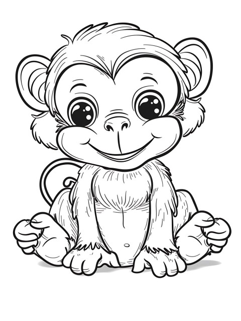 Cute Monkey Coloring Book Pages Simple Hand Drawn Animal illustration Line Art Outline Black and White (78)