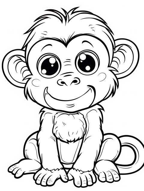 Cute Monkey Coloring Book Pages Simple Hand Drawn Animal illustration Line Art Outline Black and White (76)