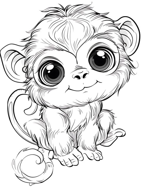 Cute Monkey Coloring Book Pages Simple Hand Drawn Animal illustration Line Art Outline Black and White (59)