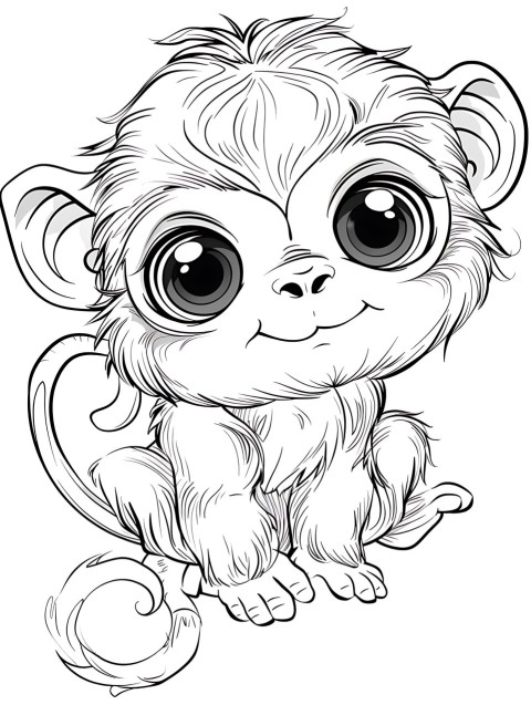 Cute Monkey Coloring Book Pages Simple Hand Drawn Animal illustration ...