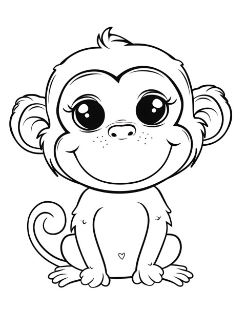 Cute Monkey Coloring Book Pages Simple Hand Drawn Animal illustration Line Art Outline Black and White (133)