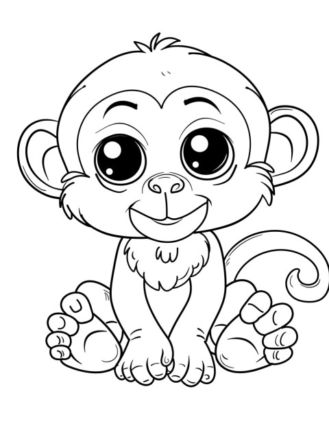 Cute Monkey Coloring Book Pages Simple Hand Drawn Animal illustration Line Art Outline Black and White (136)
