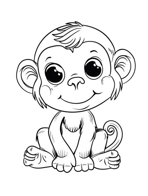 Cute Monkey Coloring Book Pages Simple Hand Drawn Animal illustration Line Art Outline Black and White (130)