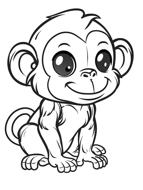 Cute Monkey Coloring Book Pages Simple Hand Drawn Animal illustration Line Art Outline Black and White (153)