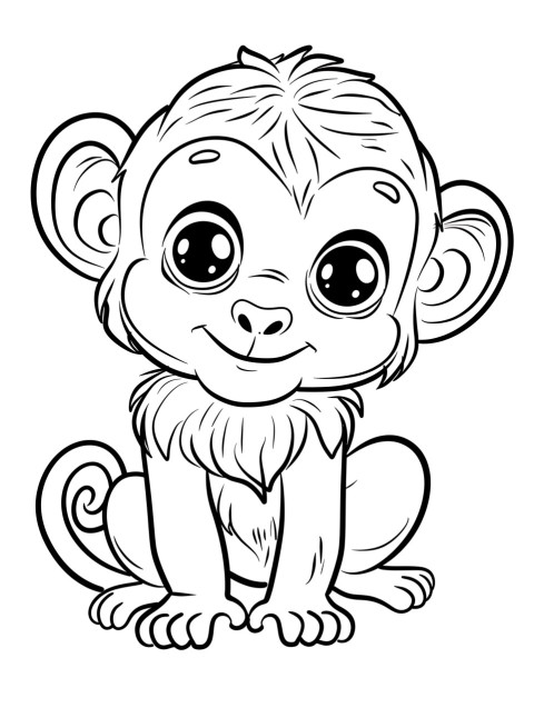 Cute Monkey Coloring Book Pages Simple Hand Drawn Animal illustration Line Art Outline Black and White (155)
