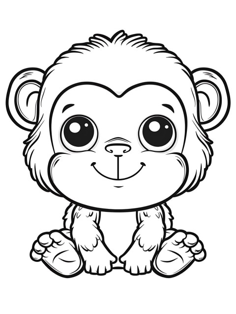 Cute Monkey Coloring Book Pages Simple Hand Drawn Animal illustration Line Art Outline Black and White (148)