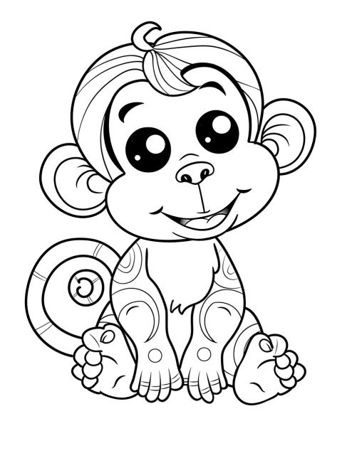 Cute Monkey Coloring Book Pages Simple Hand Drawn Animal illustration Line Art Outline Black and White (145)