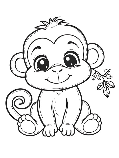 Cute Monkey Coloring Book Pages Simple Hand Drawn Animal illustration Line Art Outline Black and White (117)