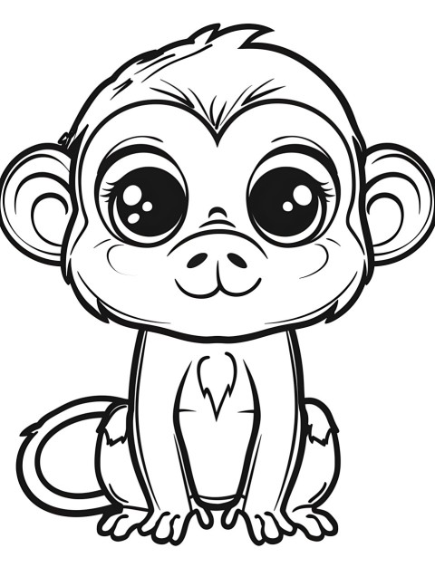 Cute Monkey Coloring Book Pages Simple Hand Drawn Animal illustration Line Art Outline Black and White (151)