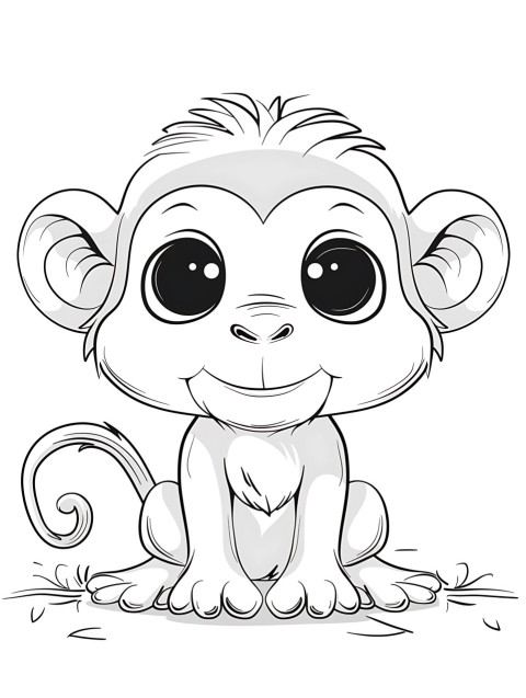 Cute Monkey Coloring Book Pages Simple Hand Drawn Animal illustration Line Art Outline Black and White (139)