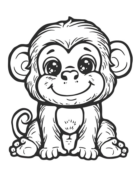 Cute Monkey Coloring Book Pages Simple Hand Drawn Animal illustration Line Art Outline Black and White (124)