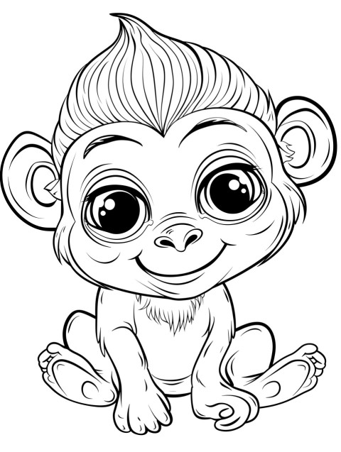 Cute Monkey Coloring Book Pages Simple Hand Drawn Animal illustration Line Art Outline Black and White (115)