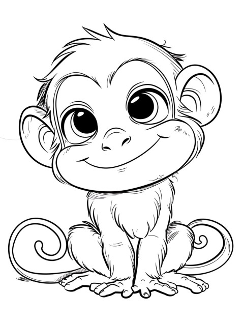 Cute Monkey Coloring Book Pages Simple Hand Drawn Animal illustration Line Art Outline Black and White (107)