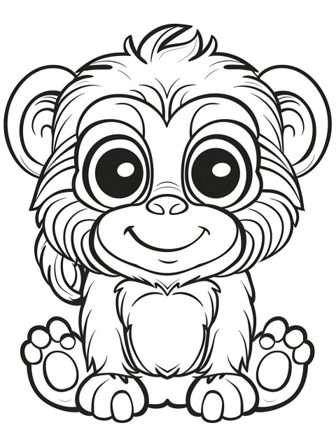 Cute Monkey Coloring Book Pages Simple Hand Drawn Animal illustration Line Art Outline Black and White (109)