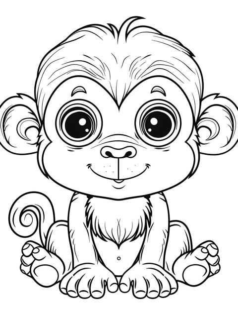 Cute Monkey Coloring Book Pages Simple Hand Drawn Animal illustration Line Art Outline Black and White (134)