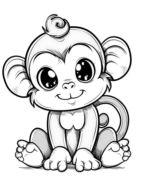 Cute Monkey Coloring Book Pages Simple Hand Drawn Animal illustration Line Art Outline Black and White (119)