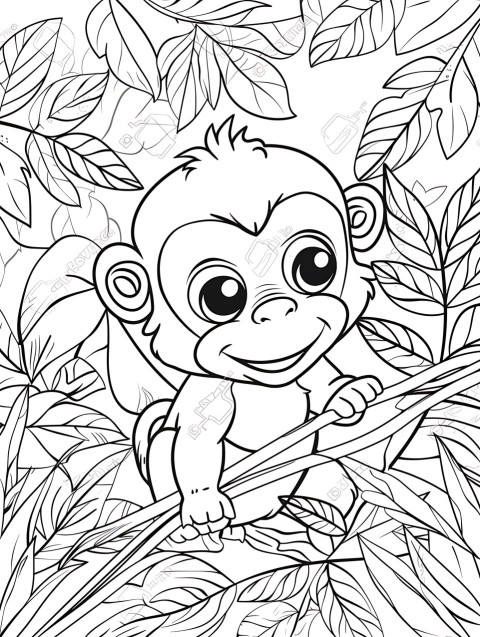 Cute Monkey Coloring Book Pages Simple Hand Drawn Animal illustration Line Art Outline Black and White (138)