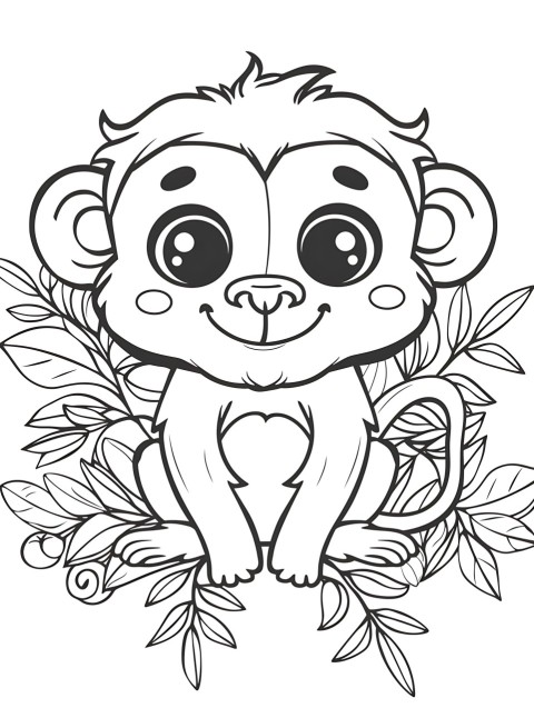 Cute Monkey Coloring Book Pages Simple Hand Drawn Animal illustration Line Art Outline Black and White (127)