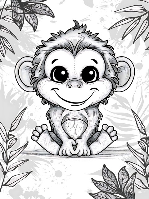 Cute Monkey Coloring Book Pages Simple Hand Drawn Animal illustration Line Art Outline Black and White (111)