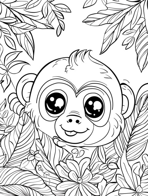 Cute Monkey Coloring Book Pages Simple Hand Drawn Animal illustration Line Art Outline Black and White (143)