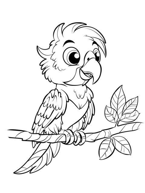 Cute Parrot Coloring Book Pages Simple Hand Drawn Animal illustration Line Art Outline Black and White (98)