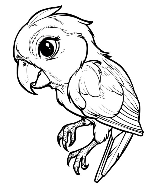 Cute Parrot Coloring Book Pages Simple Hand Drawn Animal illustration Line Art Outline Black and White (70)