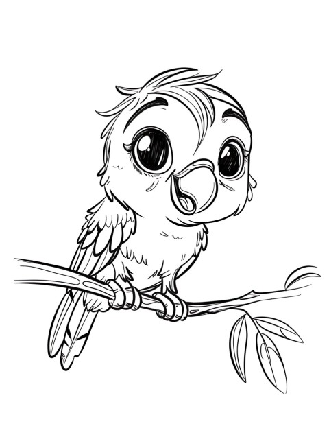 Cute Parrot Coloring Book Pages Simple Hand Drawn Animal illustration Line Art Outline Black and White (63)