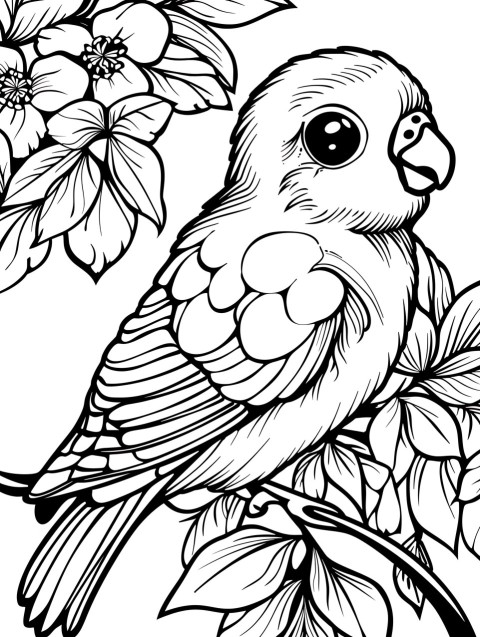 Cute Parrot Coloring Book Pages Simple Hand Drawn Animal illustration Line Art Outline Black and White (83)