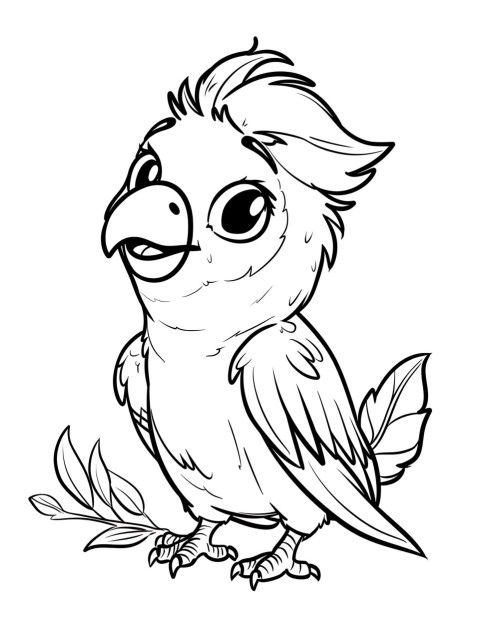 Cute Parrot Coloring Book Pages Simple Hand Drawn Animal illustration Line Art Outline Black and White (154)