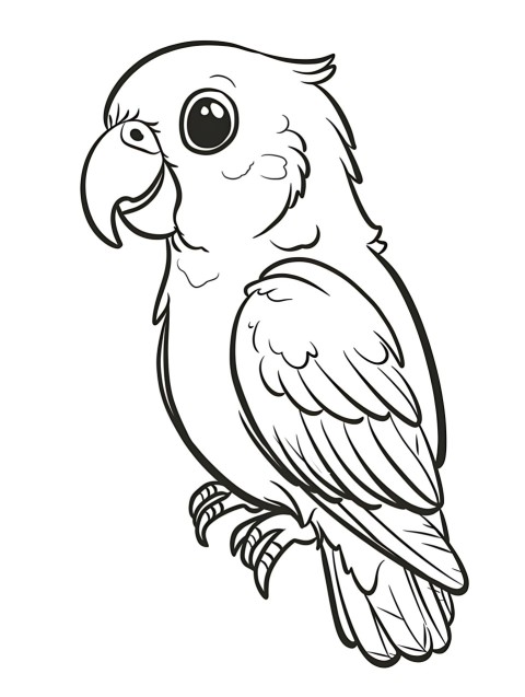 Cute Parrot Coloring Book Pages Simple Hand Drawn Animal illustration Line Art Outline Black and White (102)