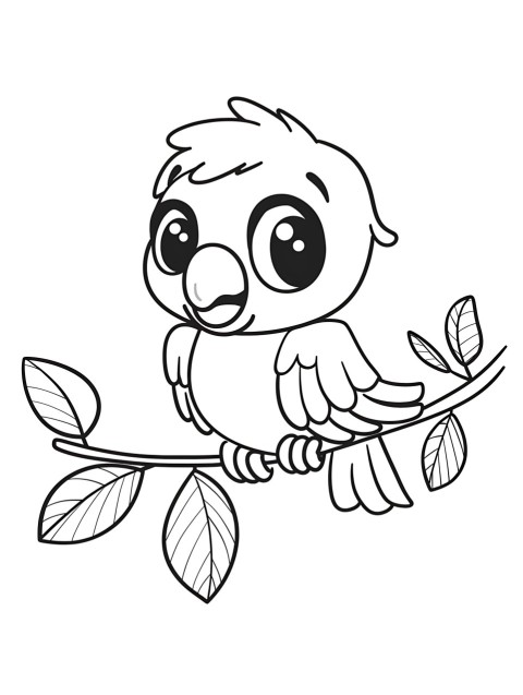 Cute Parrot Coloring Book Pages Simple Hand Drawn Animal illustration Line Art Outline Black and White (127)