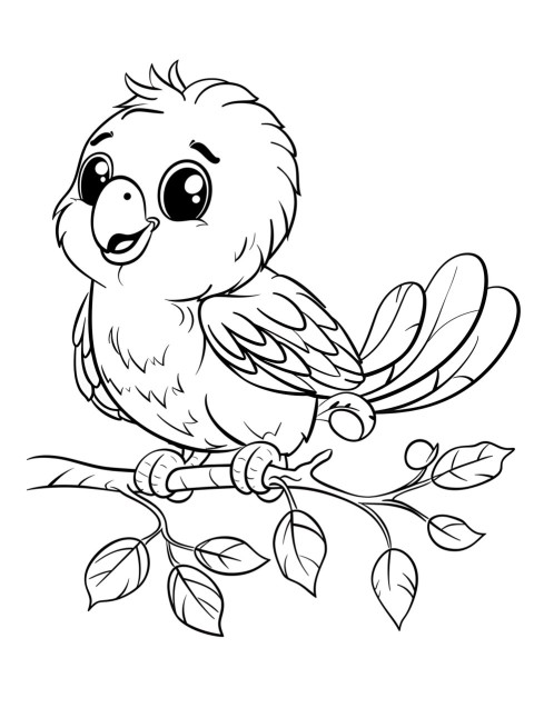 Cute Parrot Coloring Book Pages Simple Hand Drawn Animal illustration Line Art Outline Black and White (104)