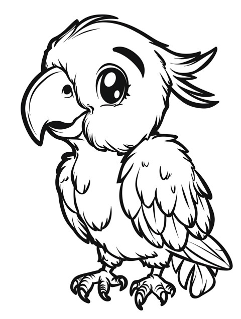 Cute Parrot Coloring Book Pages Simple Hand Drawn Animal illustration Line Art Outline Black and White (130)