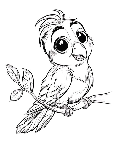 Cute Parrot Coloring Book Pages Simple Hand Drawn Animal illustration Line Art Outline Black and White (153)