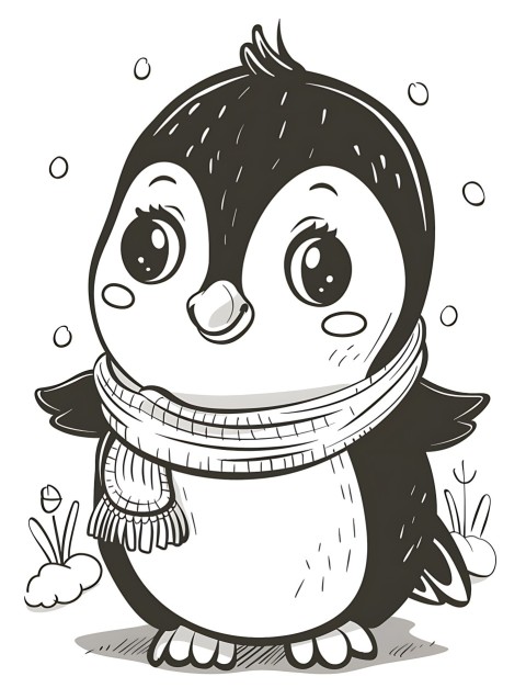 Cute Penguin Coloring Book Pages Simple Hand Drawn Animal illustration Line Art Outline Black and White (105)
