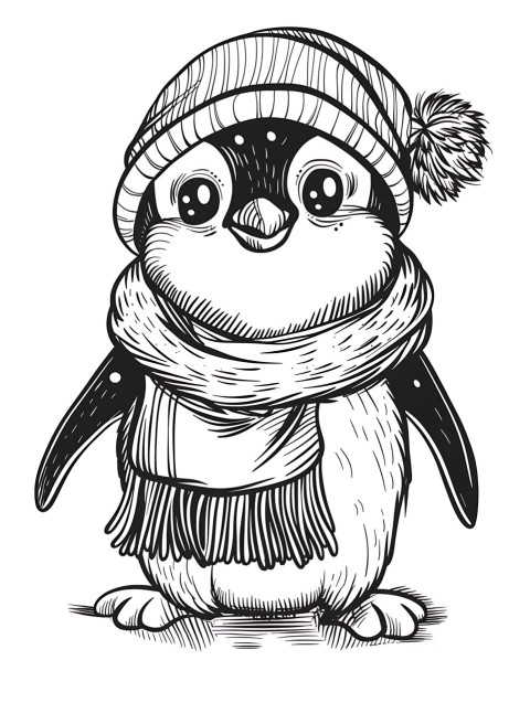 Cute Penguin Coloring Book Pages Simple Hand Drawn Animal illustration Line Art Outline Black and White (114)