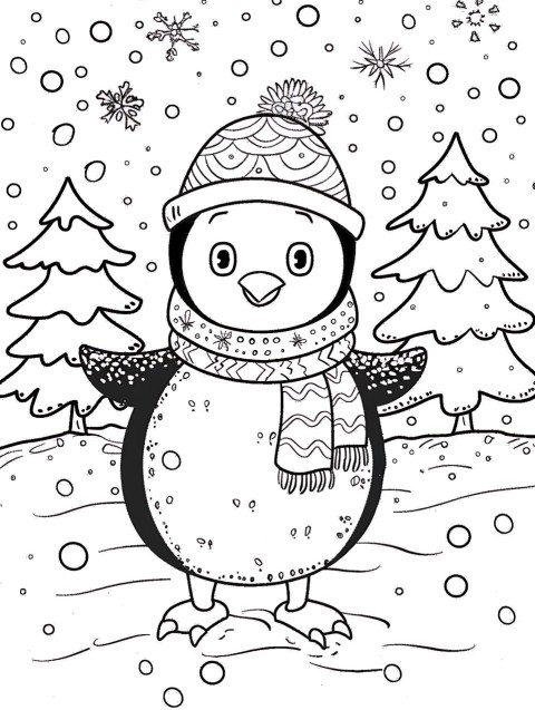 Cute Penguin Coloring Book Pages Simple Hand Drawn Animal illustration Line Art Outline Black and White (126)