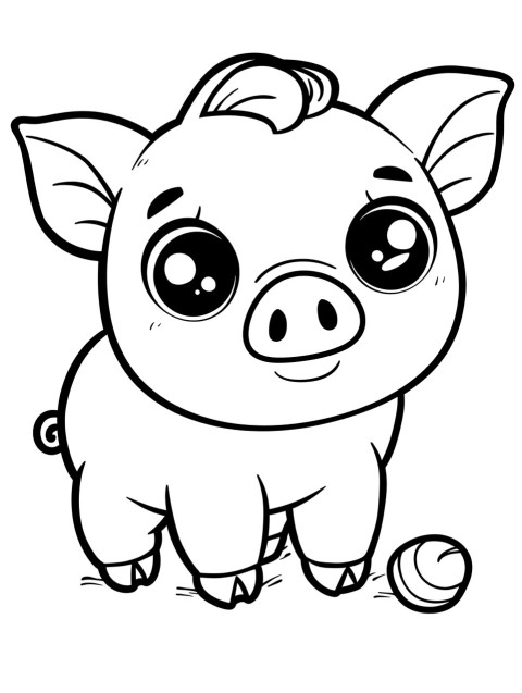 Cute Pig Coloring Book Pages Simple Hand Drawn Animal illustration Line Art Outline Black and White (31)