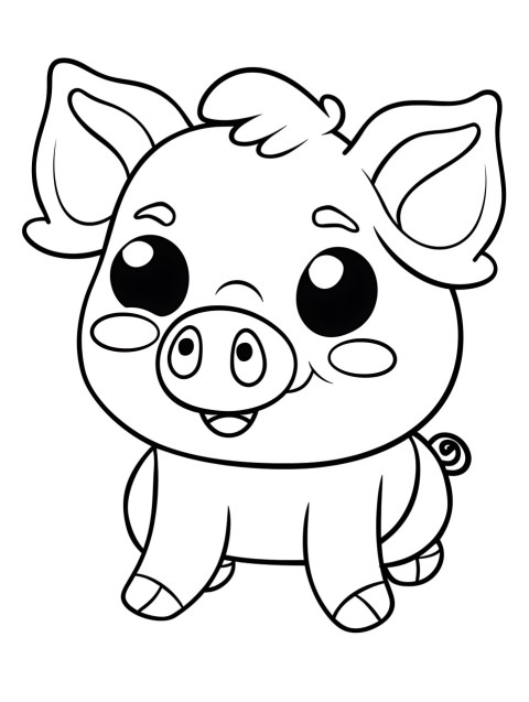 Cute Pig Coloring Book Pages Simple Hand Drawn Animal illustration Line Art Outline Black and White (37)