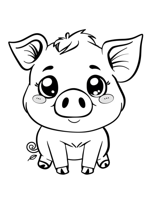 Cute Pig Coloring Book Pages Simple Hand Drawn Animal illustration Line Art Outline Black and White (92)