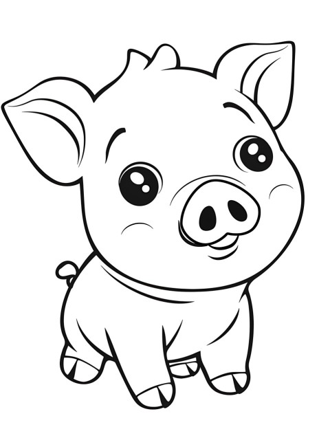 Cute Pig Coloring Book Pages Simple Hand Drawn Animal illustration Line Art Outline Black and White (7)