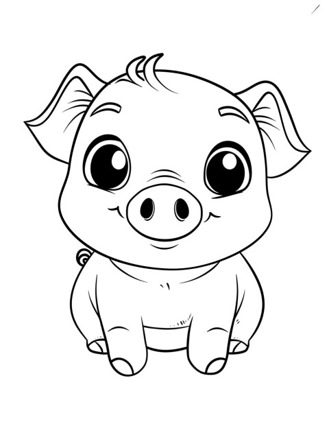 Cute Pig Coloring Book Pages Simple Hand Drawn Animal illustration Line Art Outline Black and White (85)