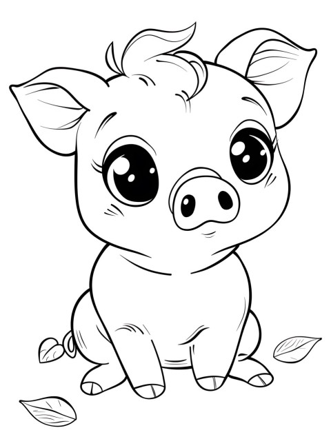 Cute Pig Coloring Book Pages Simple Hand Drawn Animal illustration Line Art Outline Black and White (90)