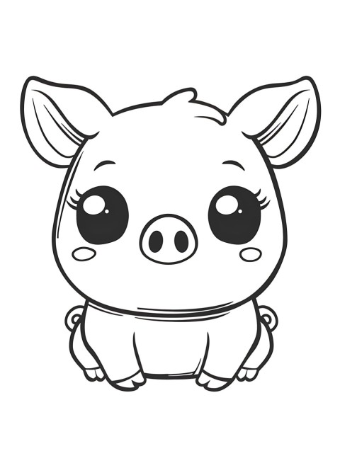Cute Pig Coloring Book Pages Simple Hand Drawn Animal illustration Line Art Outline Black and White (96)