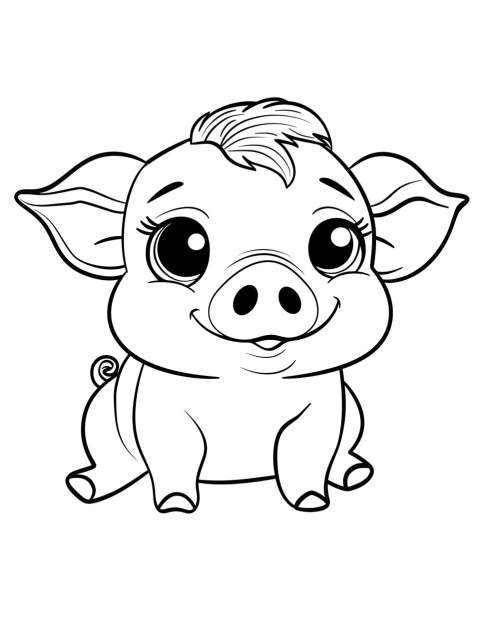 Cute Pig Coloring Book Pages Simple Hand Drawn Animal illustration Line Art Outline Black and White (6)