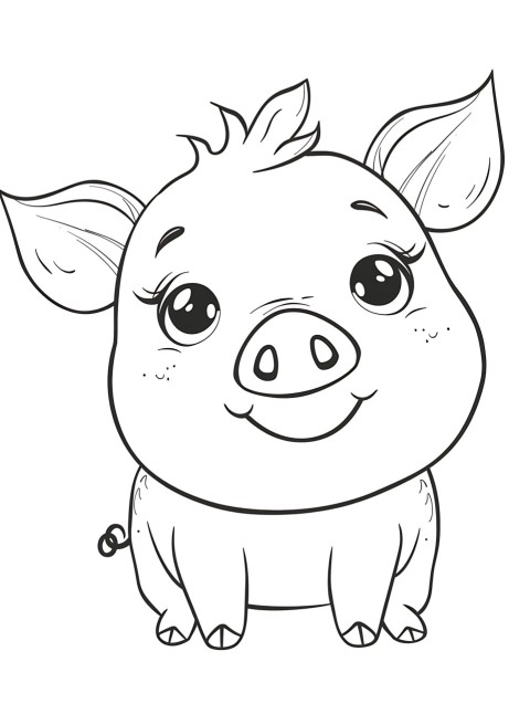 Cute Pig Coloring Book Pages Simple Hand Drawn Animal illustration Line Art Outline Black and White (2)