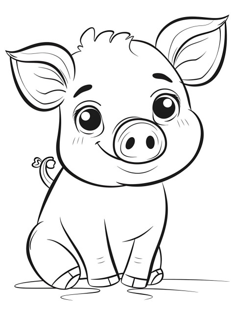 Cute Pig Coloring Book Pages Simple Hand Drawn Animal illustration Line Art Outline Black and White (22)